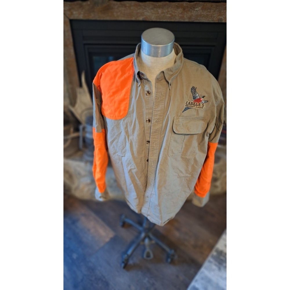 CABELA'S PHEASANTS FOREVER HUNTING SHIRT MENS BUTTON DOWN ORANGE TAN XL - Picture 2 of 8